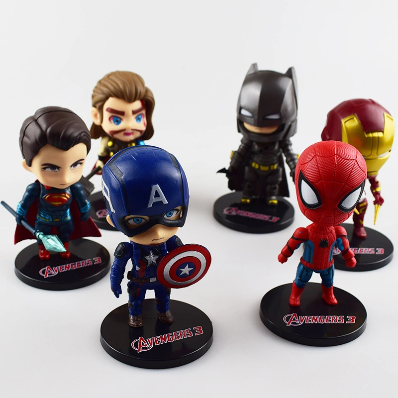 Handmade Hot Toys Cute 3D 6 Superhero Characters Marvel Action Figure Sets
