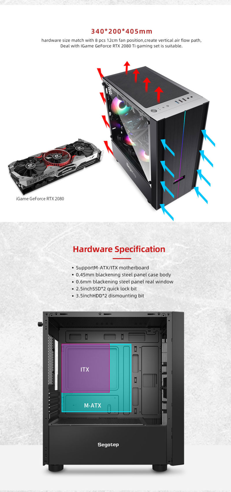 Segotep Customize RGB Style PC Gamer Towers Aluminum SPCC Steel Gaming Computer Case