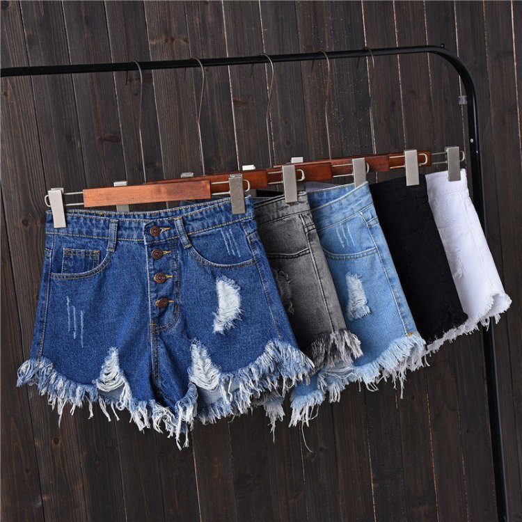 Ripped Denim High Waist Breasted Sexy Ripped Jeans Loose Girls Shorts