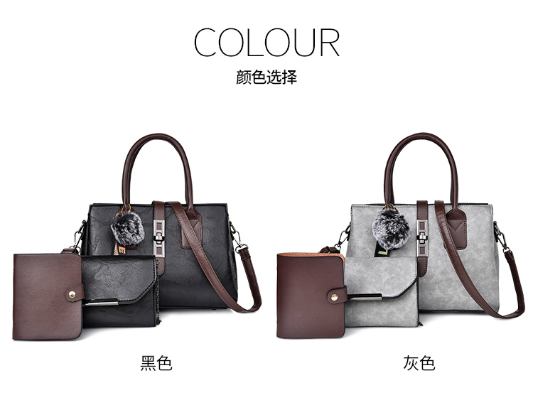 New Models PU Leather Fashion Lady Woman Tote Bags Shoulder Handbag 3PCS Set