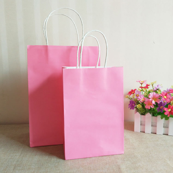 Machine Made Flowers Design Brown Kraft Paper Gift Bags