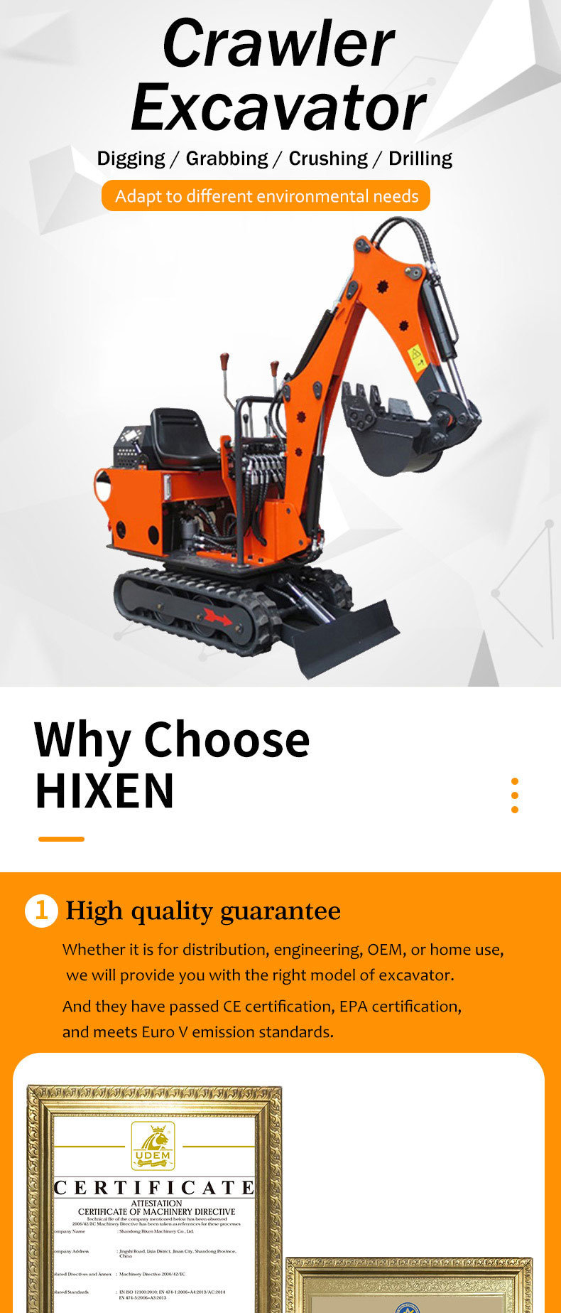 Hixen New Mini Largest Excavator Hot Sale