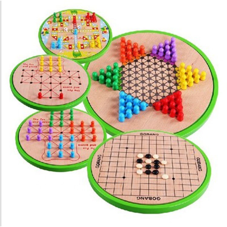Customized Checkers & Chess Set 5 in 1 Board Game Game Chinese Checkers