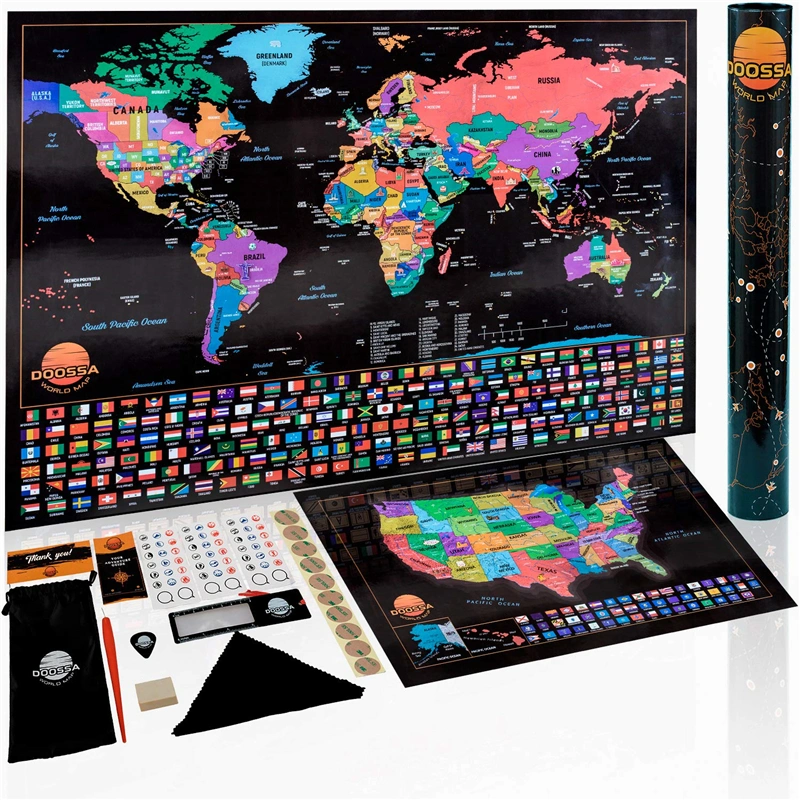 Wholesale Customized Brand Design Scratch off World Map Scratch off USA Map High Quality Travel Map