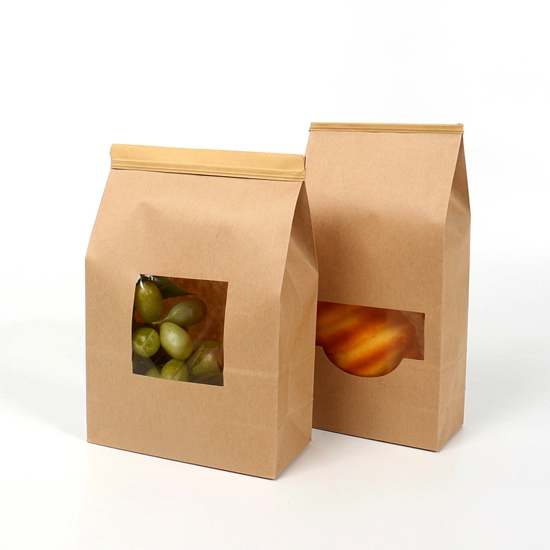 Wholesale Square Bottom Gusset Coffee Bean Tin Tie Bread White Kraft Paper Bag with Window