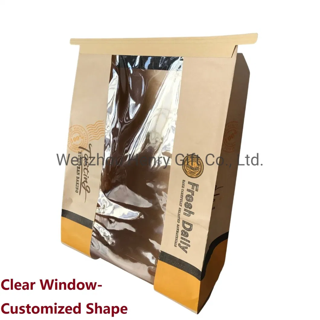 Customize Food Packing Brown Kraft Paper Bag with Window and Tin Tie