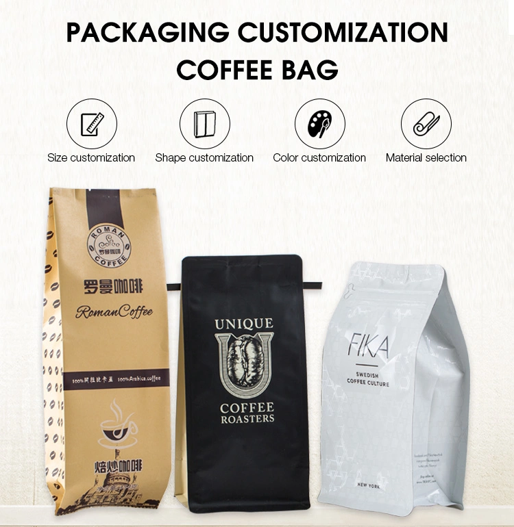Custom Printed Stand up Plastic Aluminum Foil Coffee Bag with Air Valve Tin Tie