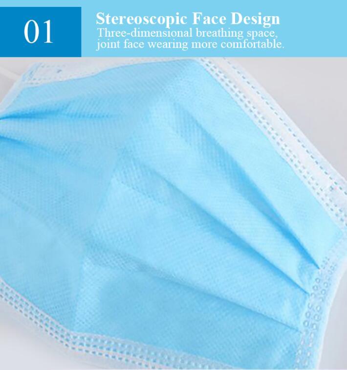 Face Mask Disposable 3-Ply Face Mask with Nonwoven Fabric Protective