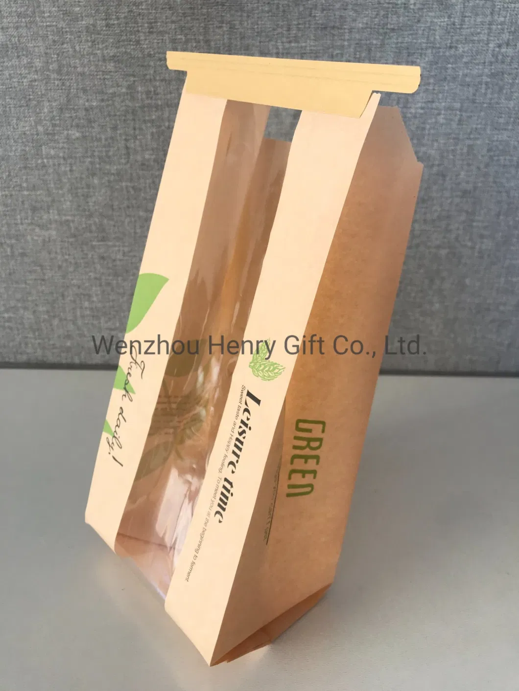 OEM Greaseproof Food Packaging Paper Bag with Window and Tin Tie