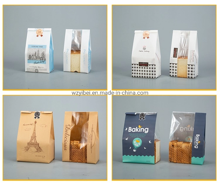 Clear Window Bakery Bread Toast Packaging Paper Bag with/Without Tin Tie Closure