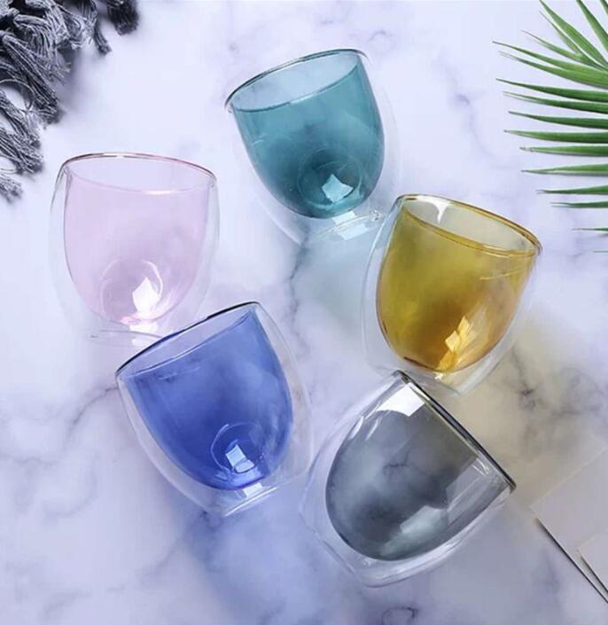 Borosilicate Colorful Double Wall Glass Tea Cups, Colorful Coffee Mugs