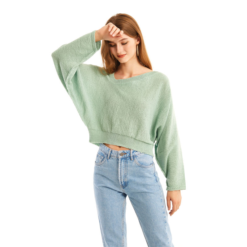 Slant Neck Pure Color Long Sleeve Women Fashion Sweater