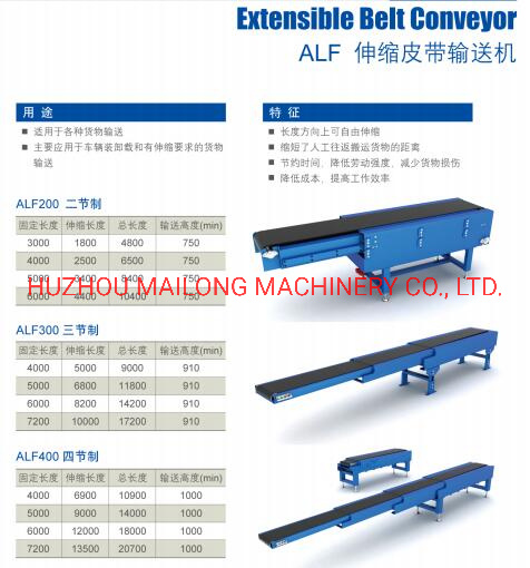 Packaging Industry Alf Extensible Belt Conveyor by China Manufacture