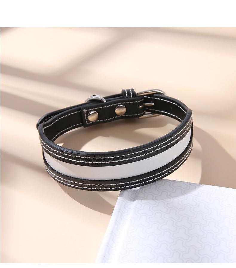 PU Leather Dog Collar with Reflective Tape