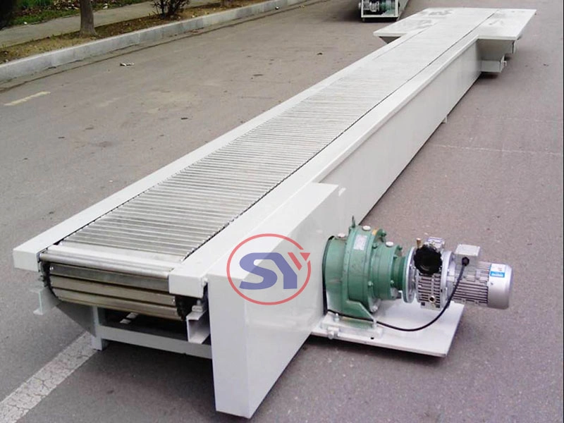 Adjustable Feet Versatile Modular Slat Belt Conveyor with Discharge Funnel for Conveying&Discharging Material