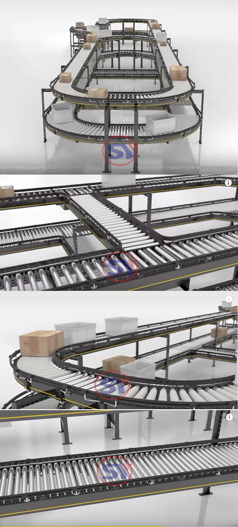 Large Loading Capacity Linear&Horizontal Roll Roller Conveyor with Guardrail