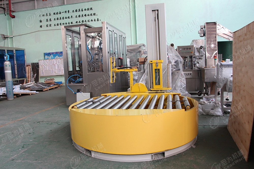 in-Line Film Automatic Rotating Pallet Wrapper with Roller Conveyor