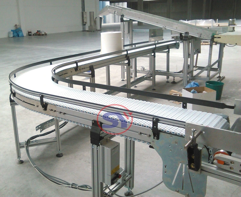 Adjustable Feet Versatile Modular Slat Belt Conveyor with Discharge Funnel for Conveying&Discharging Material
