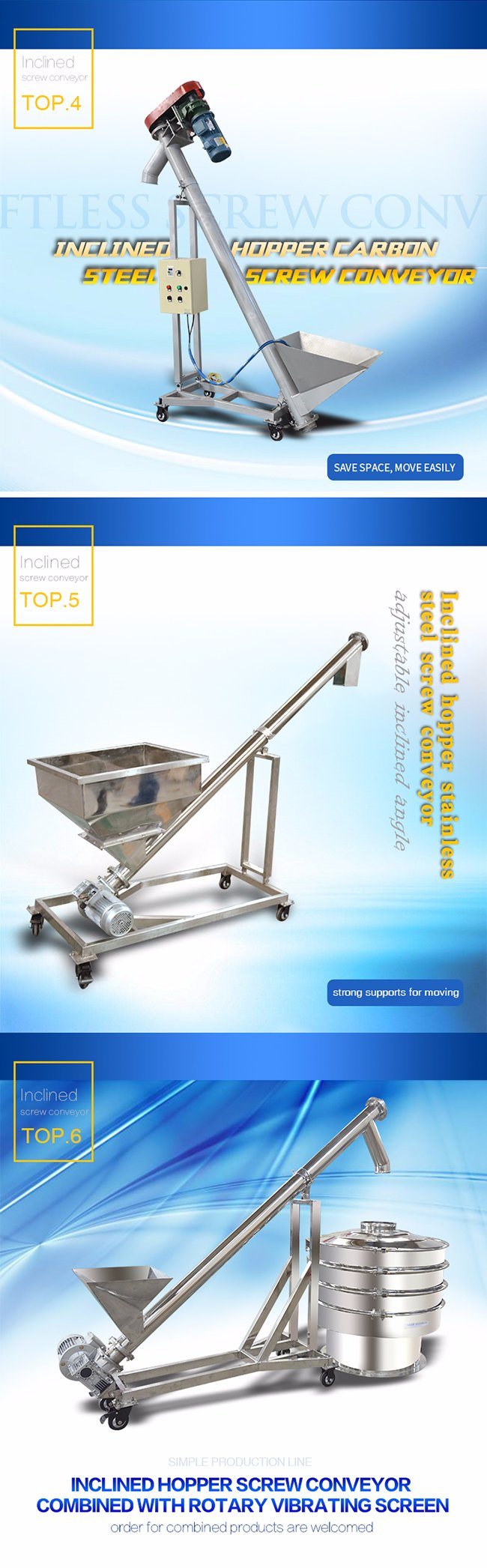 Inclined Stainless Steel Vibrating Powder Screw Conveyor with Hopper