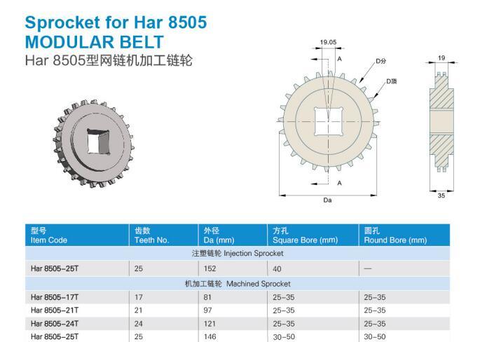 Hairise-8505 Flat Type Transition Modular Conveyor Belt for Sale