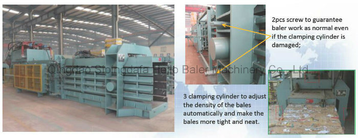 Waste OCC cardboard recycling collecting baler machine with conveyor system