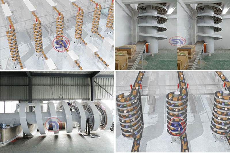 Vertical Lift Helical Conveyor Spiral Elevator for Conveying Boxes