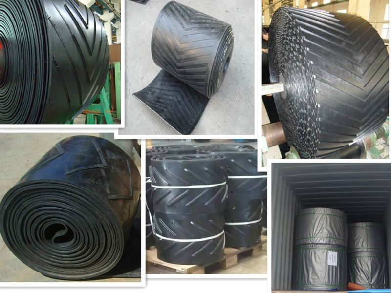 Chevron Ribbed Conveyor Belt, Oil Resistance Rubber Conveyor Belt