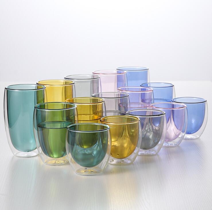 Borosilicate Colorful Double Wall Glass Tea Cups, Colorful Coffee Mugs