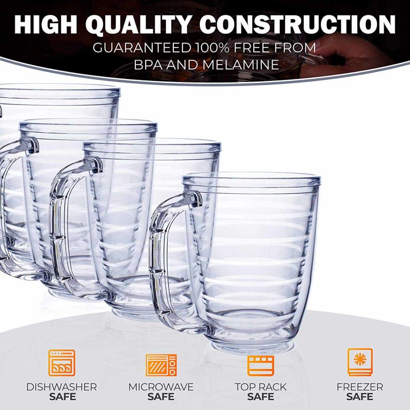 12 Ounce Tritan Plastic Mugs - Clear Insulated Coffee Cups