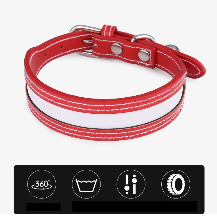PU Leather Dog Collar with Reflective Tape