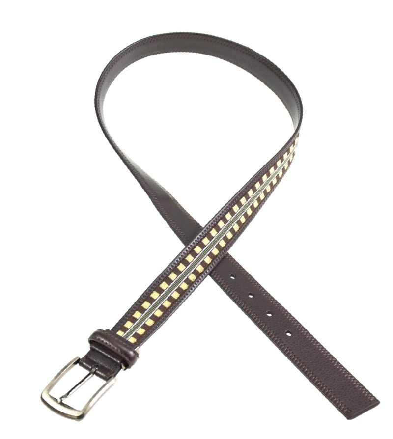 Fashion Mens PU Belt with Colorful Woven Tape
