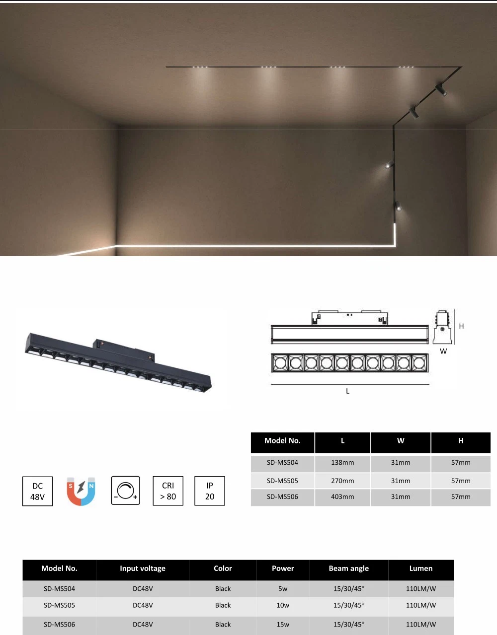 DC48V Magnetic Track Rail Magnet LED Linear Light Magnetic Track Lighting System