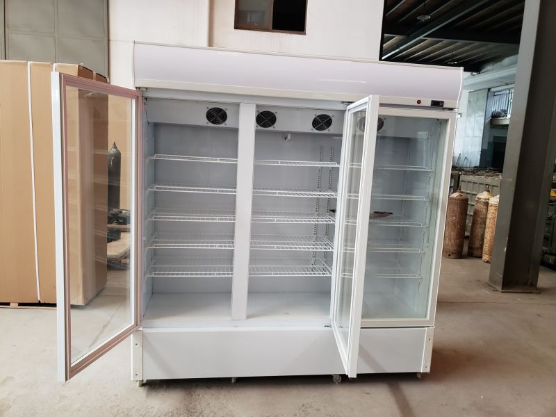 Low Price Fan Cooling Supermarket Vertical Glass Door Multideck Refrigerated Chiller Showcase