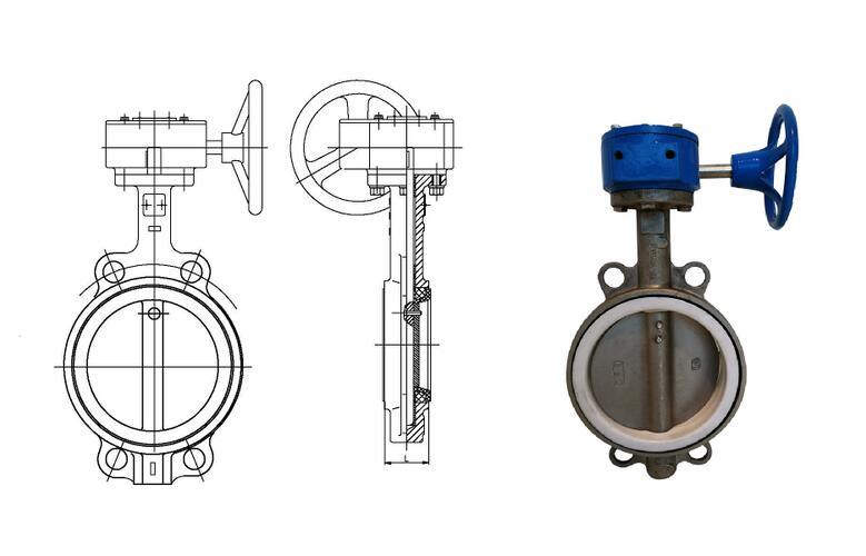Worm Gear Stainless Steel PTFE Seat Wafer Butterfly Valve