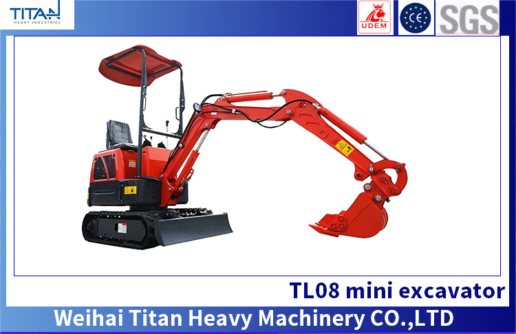 China Titan 0.8ton Tl08 Mini Excavator Excavador Escavadora Graber Bagger in Garden