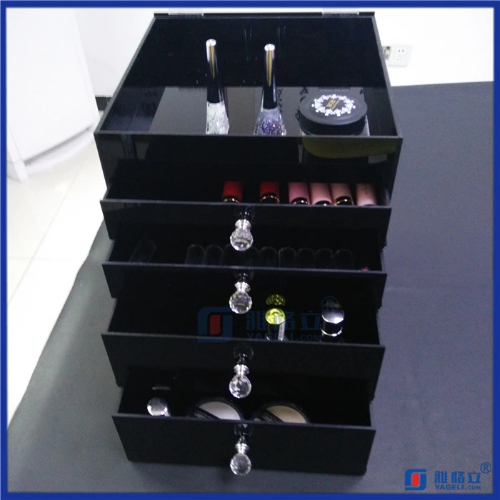 Five Layers Acrylic Black Cosmetic Organizer with Four Drawers