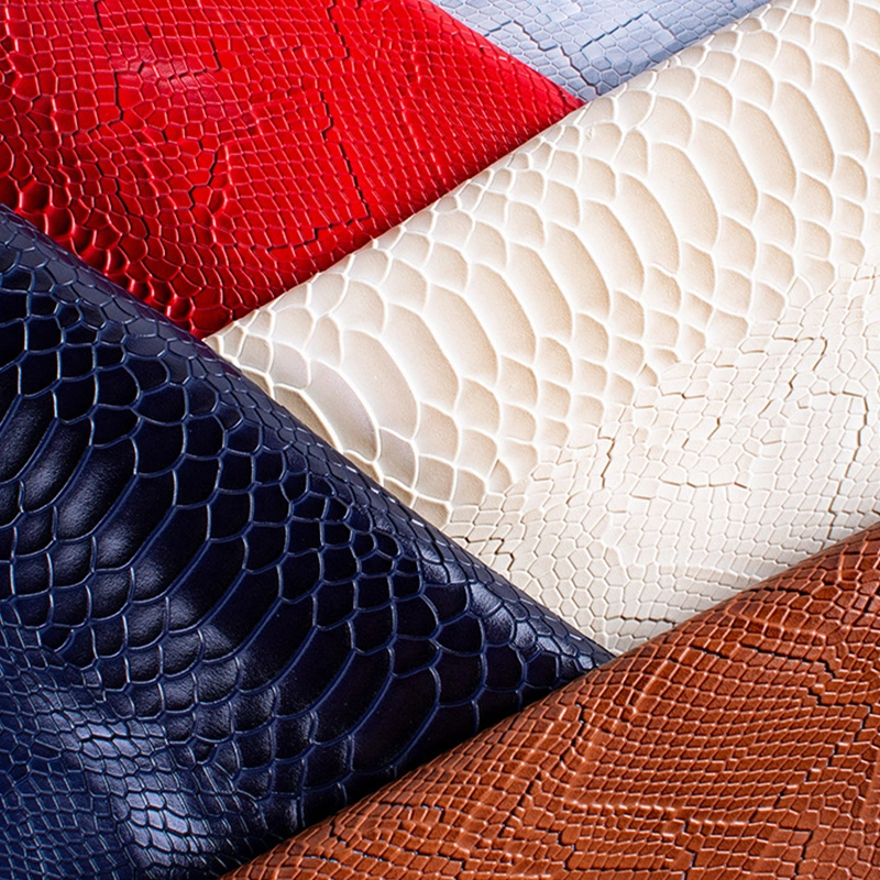 Factory Direct Soft Bag Thick Leather Fabric Embossed Snake Skin Pattern Imitation Artificial PVC