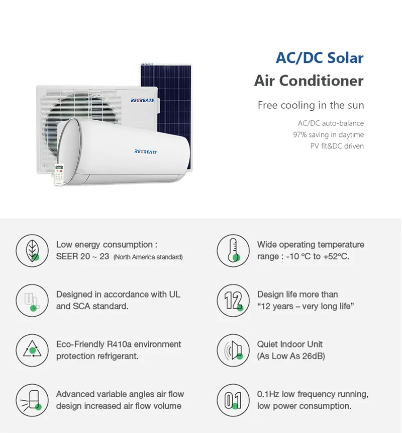 Pure Solar Powered 9000BTU Solar Air Conditioner Wall Split Unit