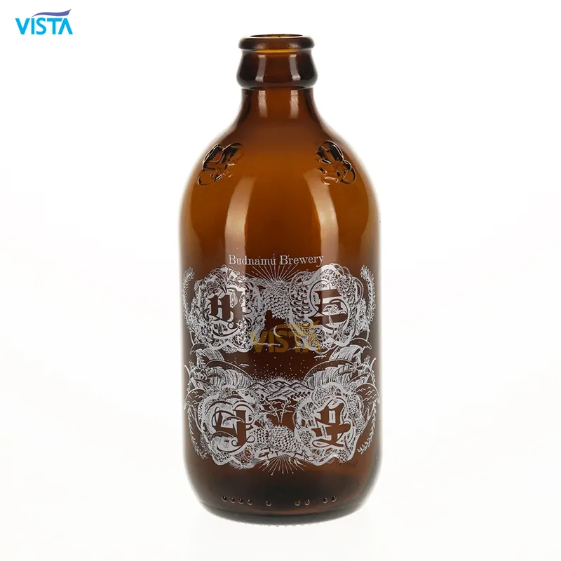 350ml Amber Beer Bottle with Crown Cap with Silk Printing