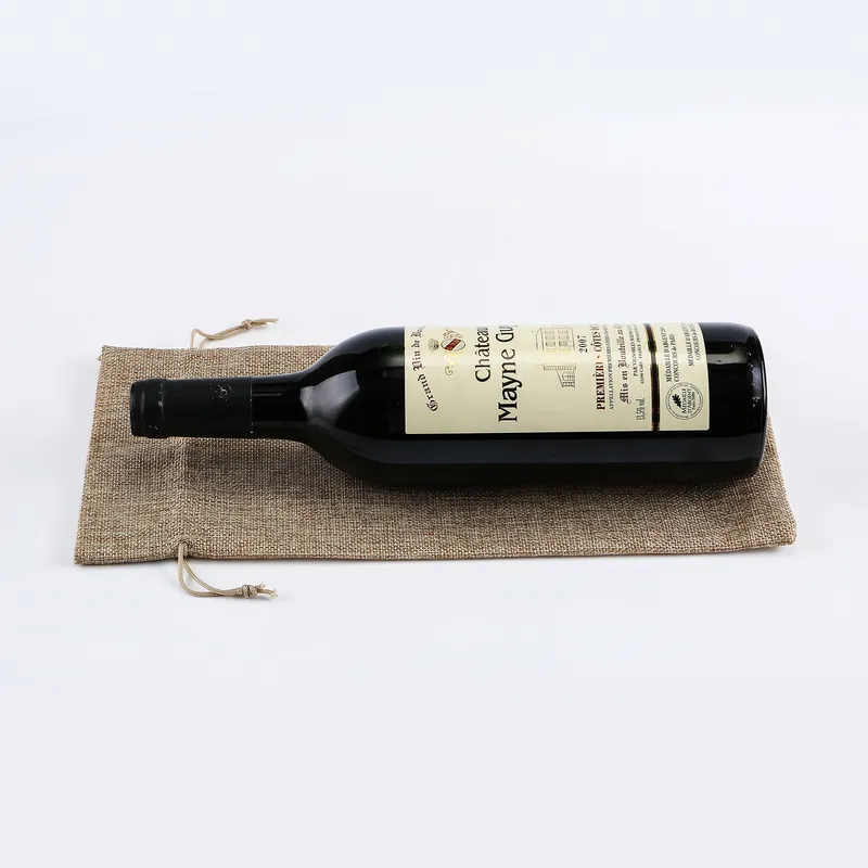 35X15cm Drawstring Jute Wine Bag for 750ml Red Wine Bottle