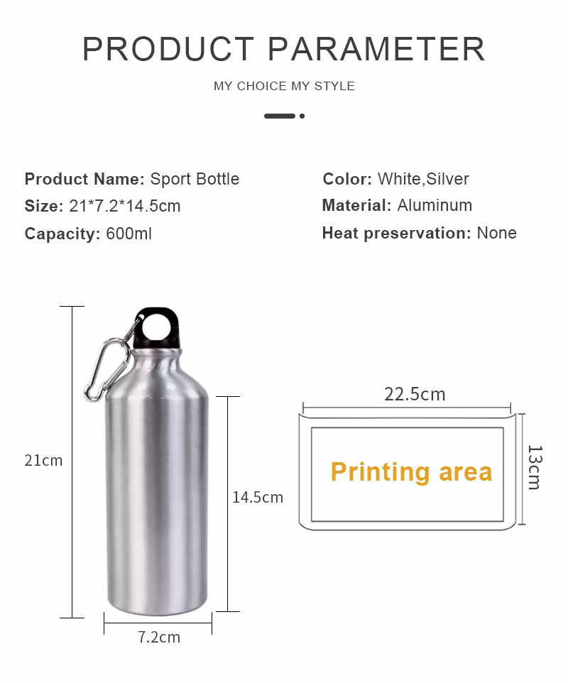 High Quality Sublimation Aluminum Sport Water Bottles 600ml
