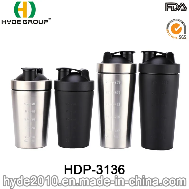 BPA Free Stainless Steel Fitness Gym Sport Protein Shaker Bottle with Mixer (HDP-3136)