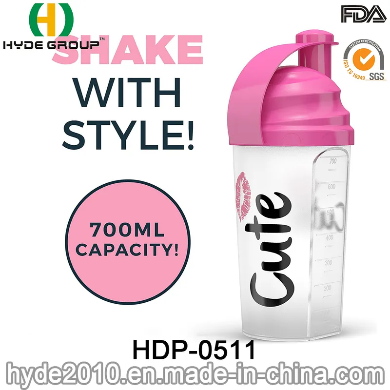 700ml BPA Free PP Plastic Powder Shaker Bottle with Mesh (HDP-0511)