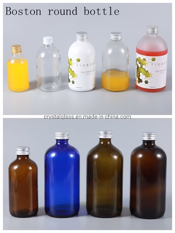 Boston Round Juice Bottle with Aluminum Cap Beverage Glass Boston Bottle 250ml 500ml 1000ml