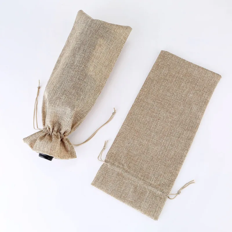 35X15cm Drawstring Jute Wine Bag for 750ml Red Wine Bottle