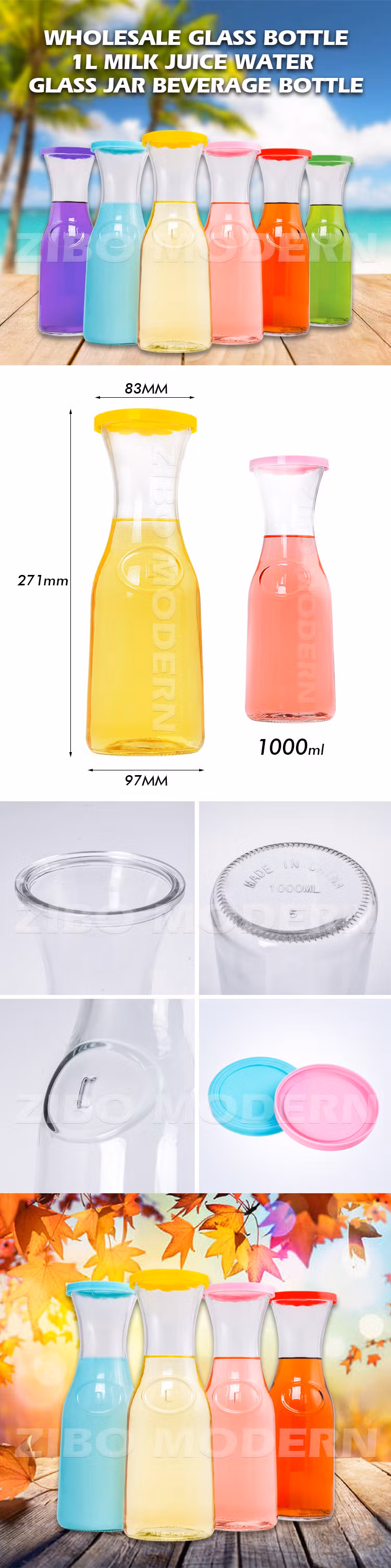 Wide Mouth 1000ml Glass Beverage Bottle for Orange Juice Beer for Bar