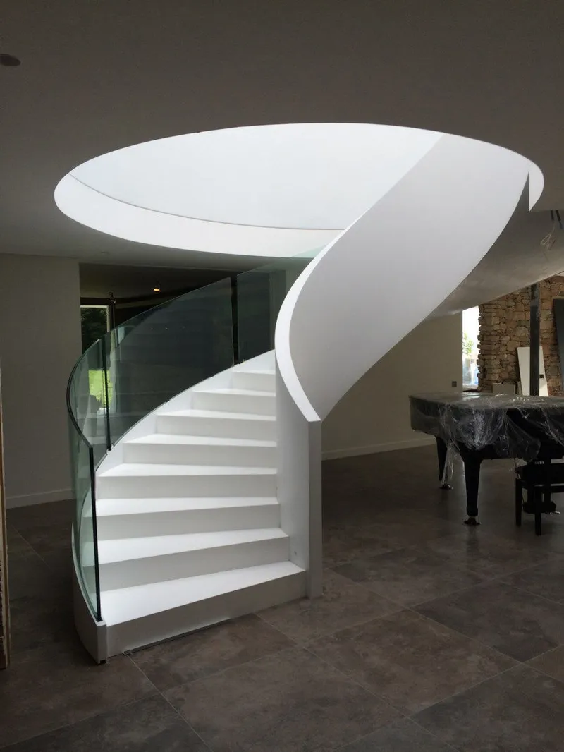 Metal White Curved Stairs Steel Railing Customized Stairs Arc Stairs