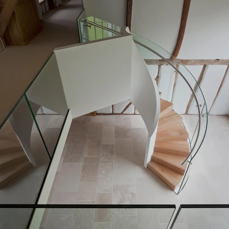 Metal White Curved Stairs Steel Railing Customized Stairs Arc Stairs