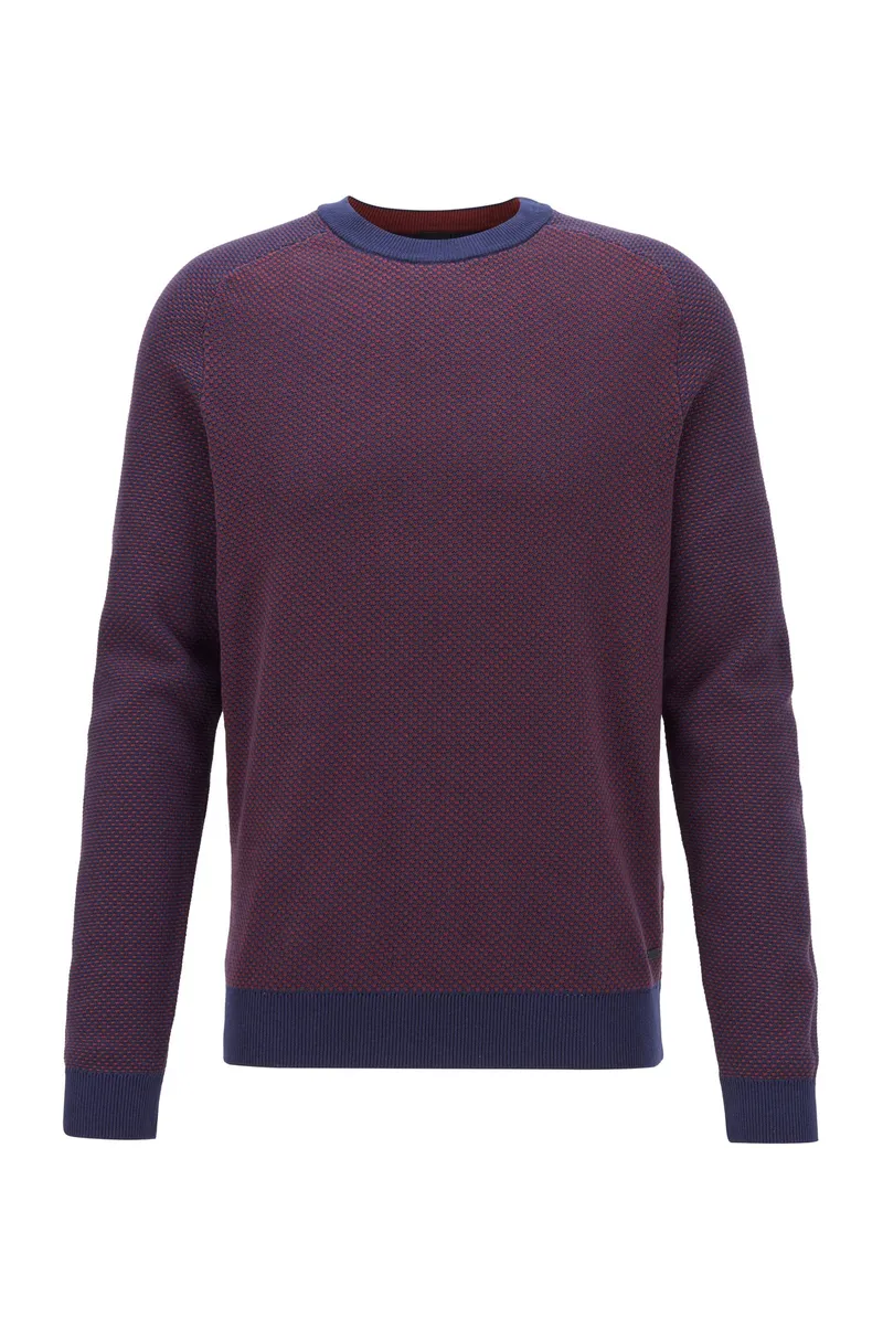 Men's Fashion Two-Tone Structured Jacquard Sweater in Recycled Yarn