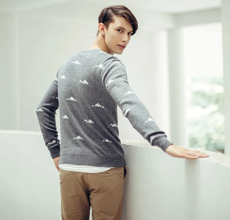 Winter Round Neck Jacquard Knitting Sweater Men Jumper